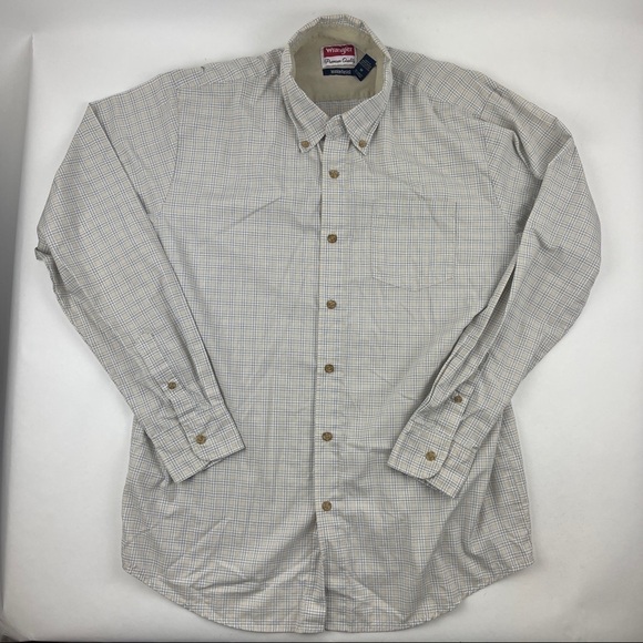 Wrangler Button Down Shirt Mens Medium Gray Plaid Long Sleeve Wrinkle Resist - Picture 1 of 8